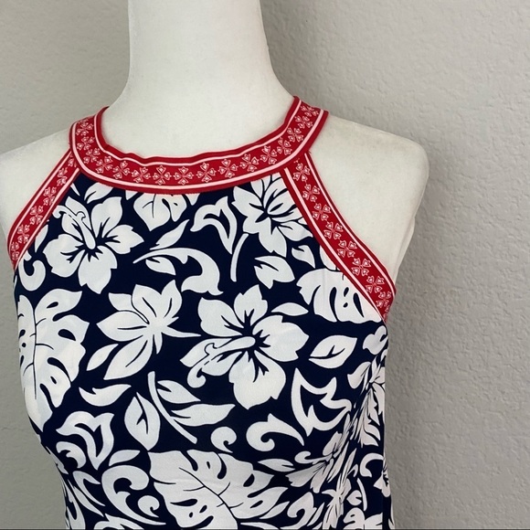 Max Studio Navy & White Floral Racer Back Dress Stretch Small NWT - Picture 2 of 12